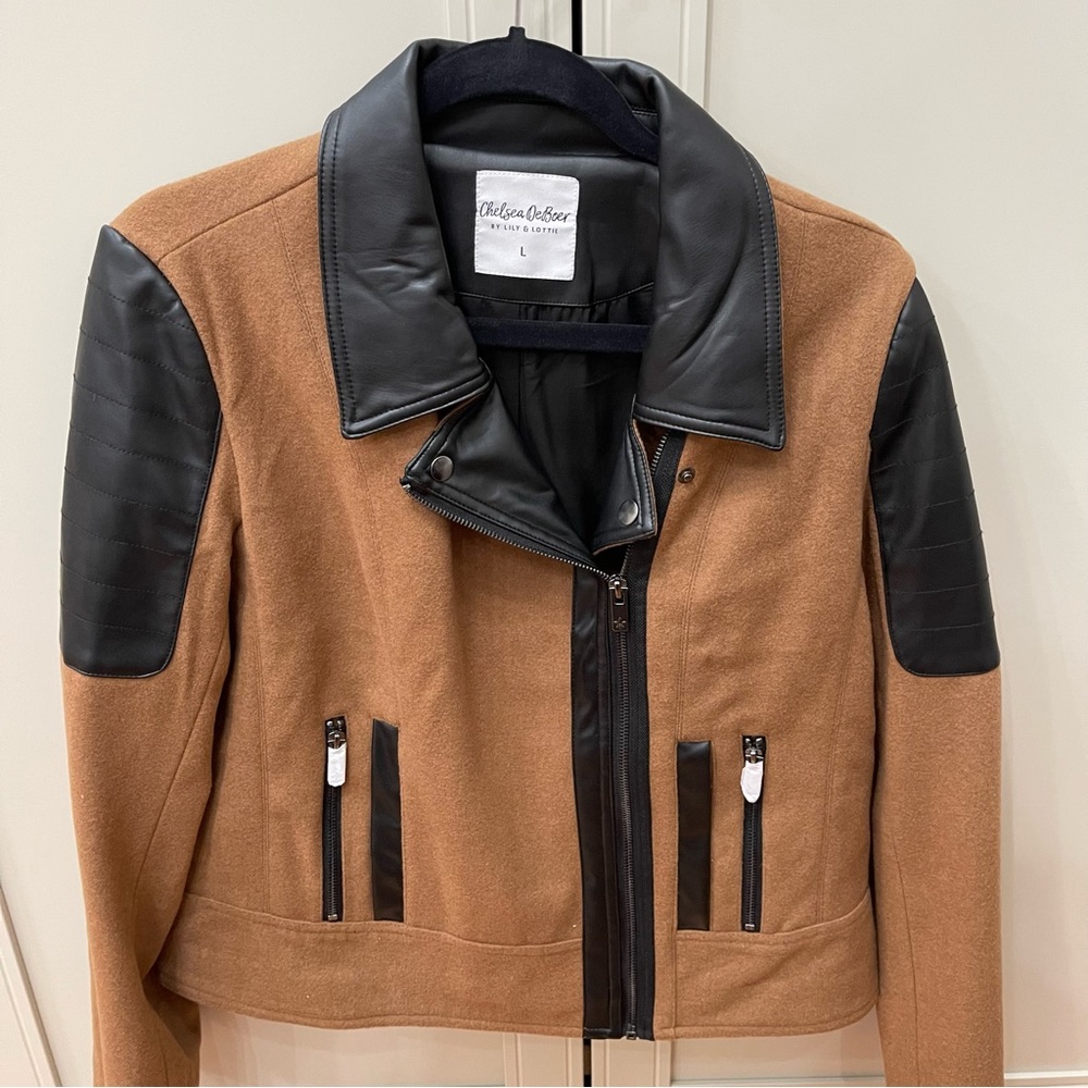 Chelsea Deboer leather/wool moto jacket